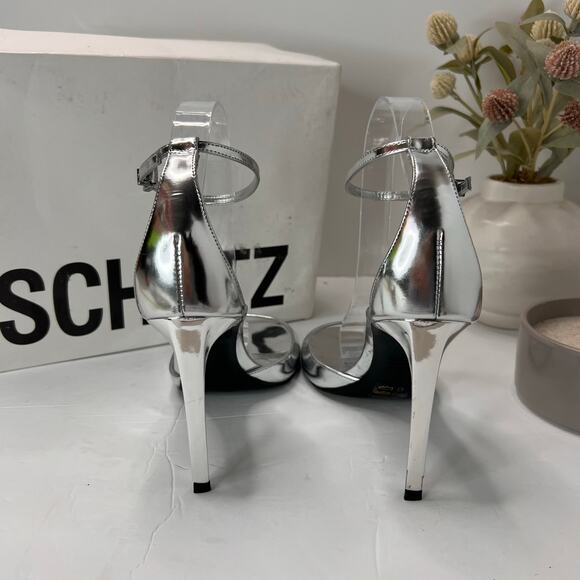 Schutz Scarlett Metallic Ankle Strap Heel Sandal Silver Women 9B Holiday Prom - Picture 4 of 11